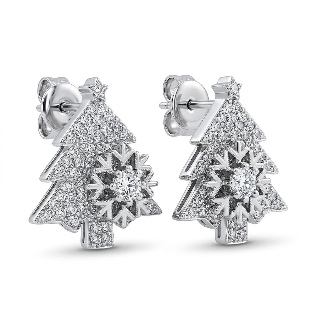 Pavé Cubic Zirconia Christmas Tree Stud Earrings