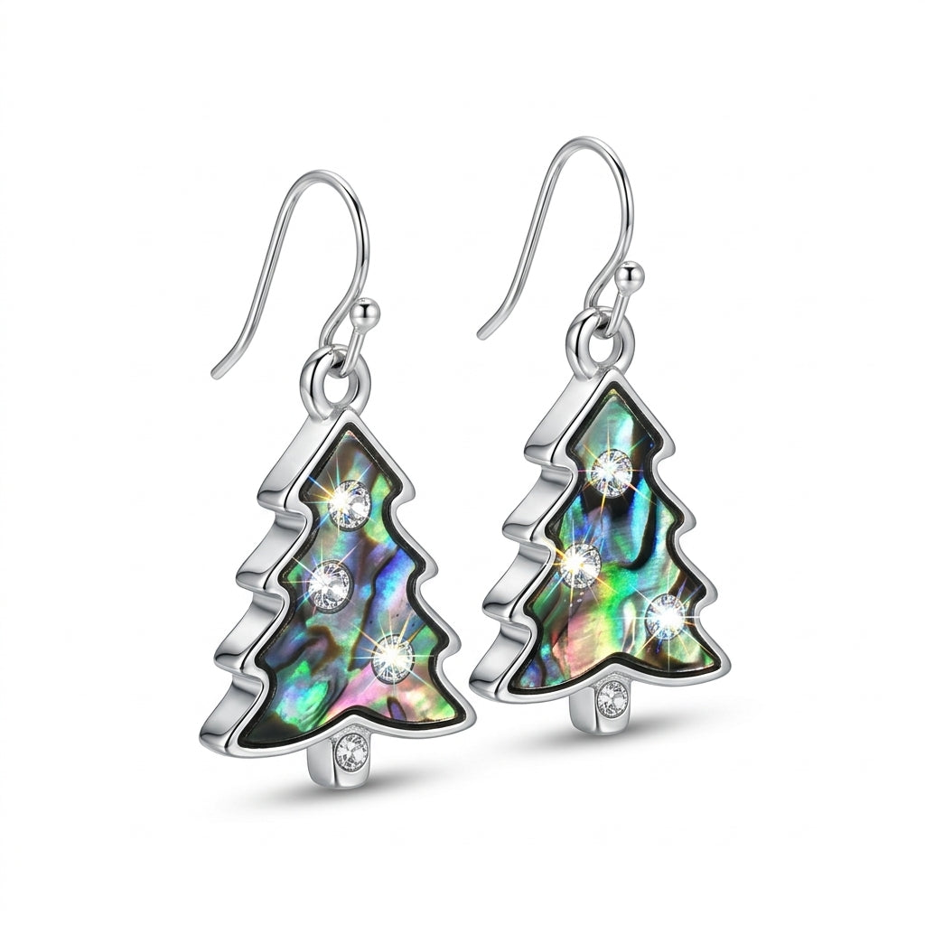 Paua Shell Christmas Tree Hook Earrings - White