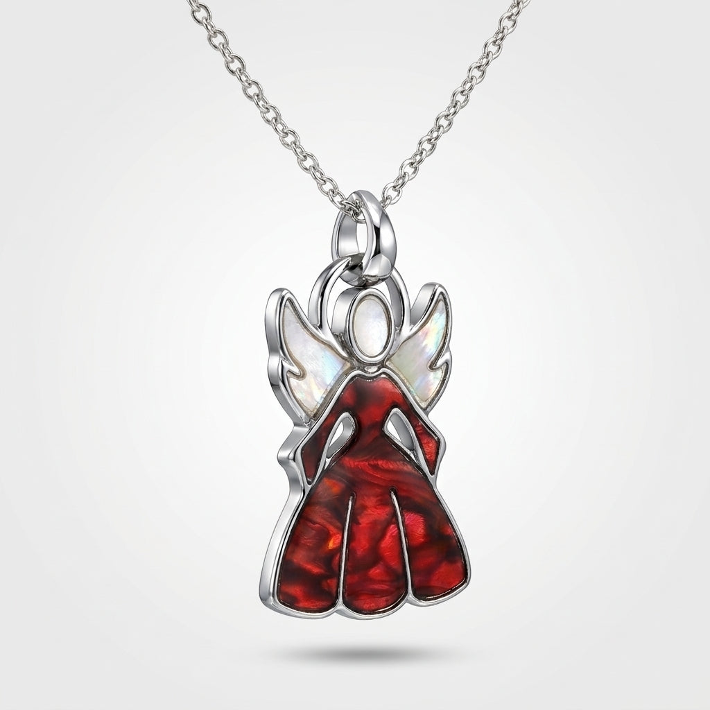 White and Red Enamel Angel Pendant