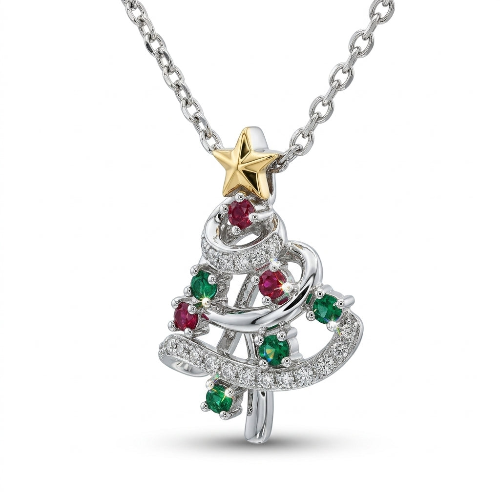 Christmas Tree Pendant with Cubic Zirconia
