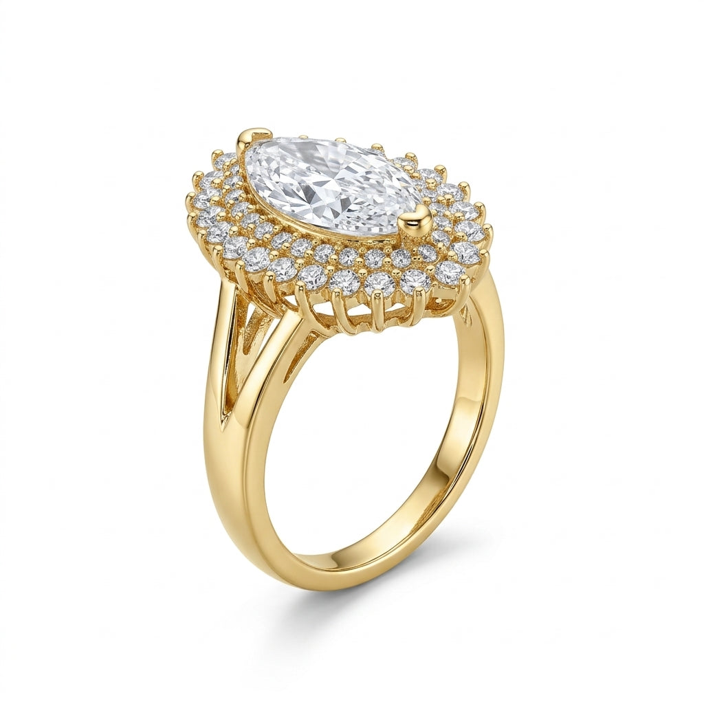 Marquise Gold Plated Adjustable Cocktail Ring