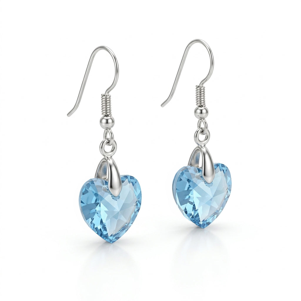 Swarovski Crystal Light Blue Heart Earrings