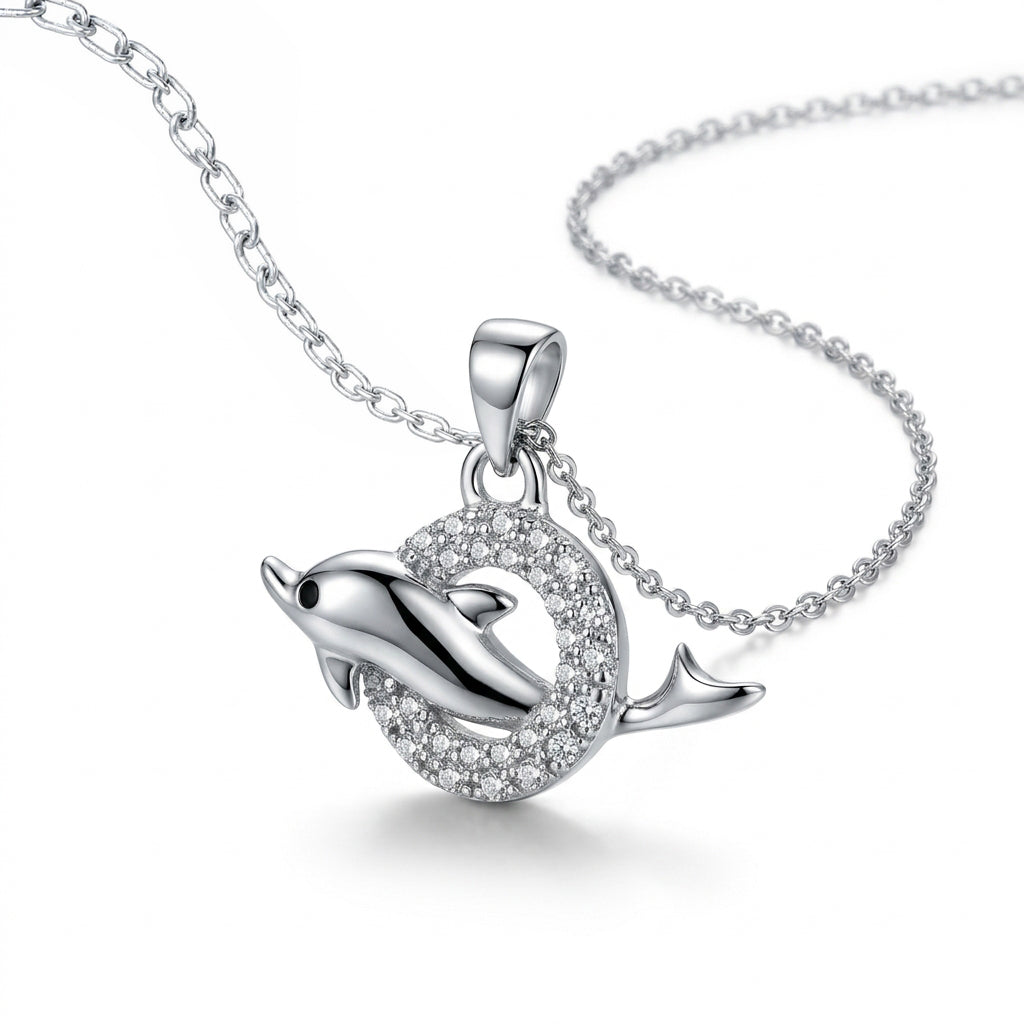 Dolphin Sparkle Circle Pendant
