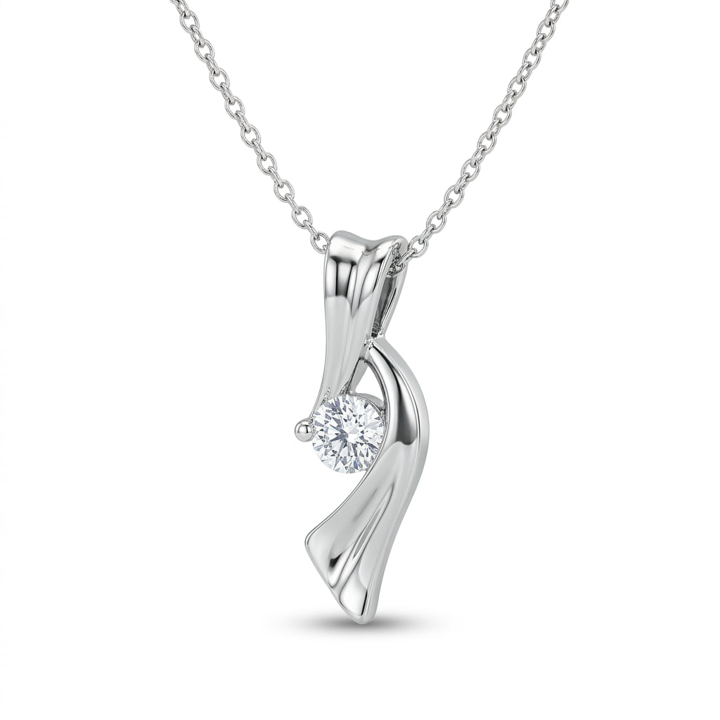 Platinum Plated CZ Ribbon Pendant