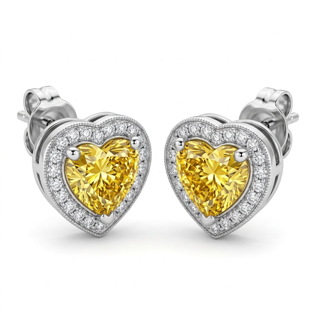 Sterling Silver Yellow Heart Studs