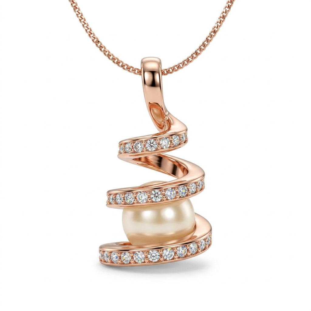Rose Gold Plated Spiral Pearl Pendant