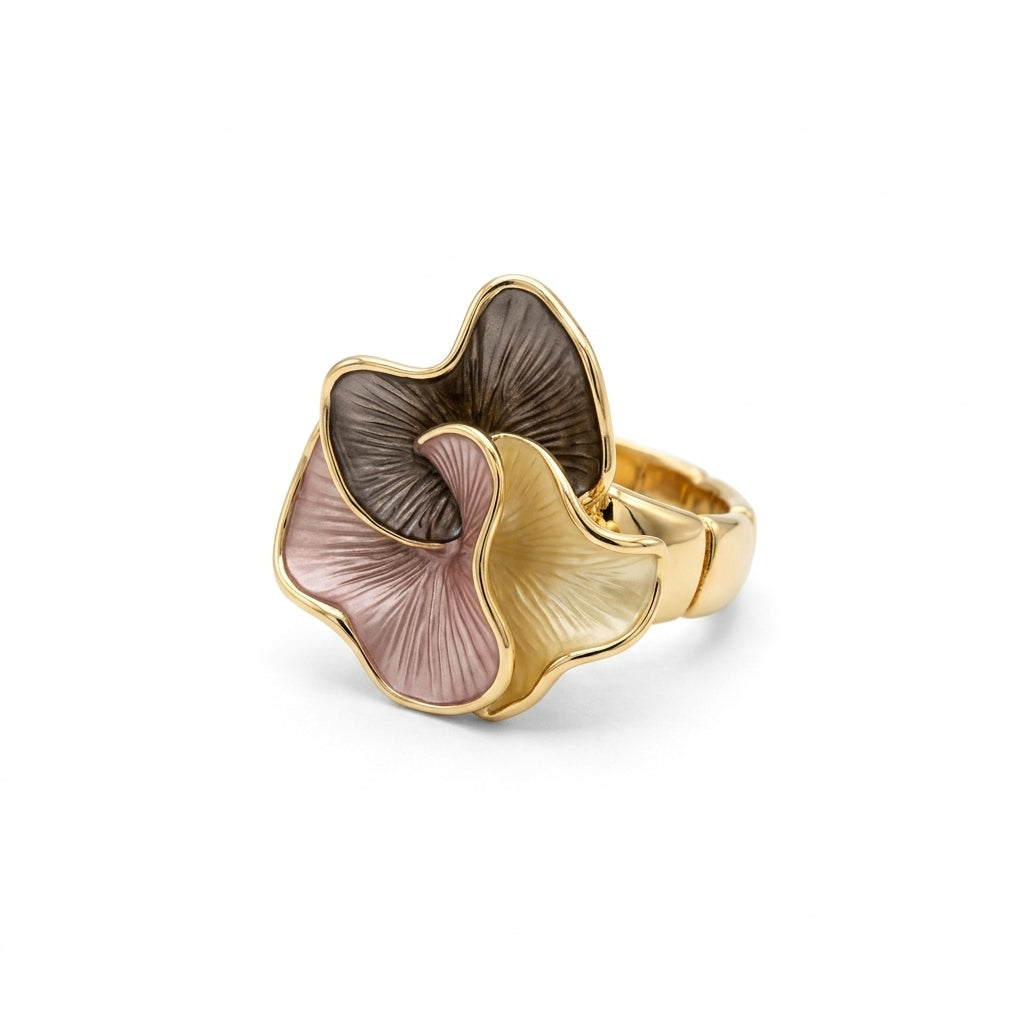 Tri-Petal Floral Stretch Ring - Warm Tones