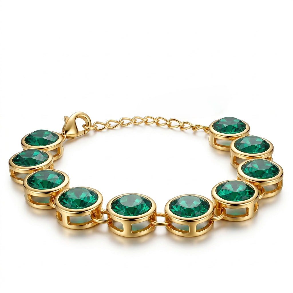 Green Crystal Linked Chain Bracelet