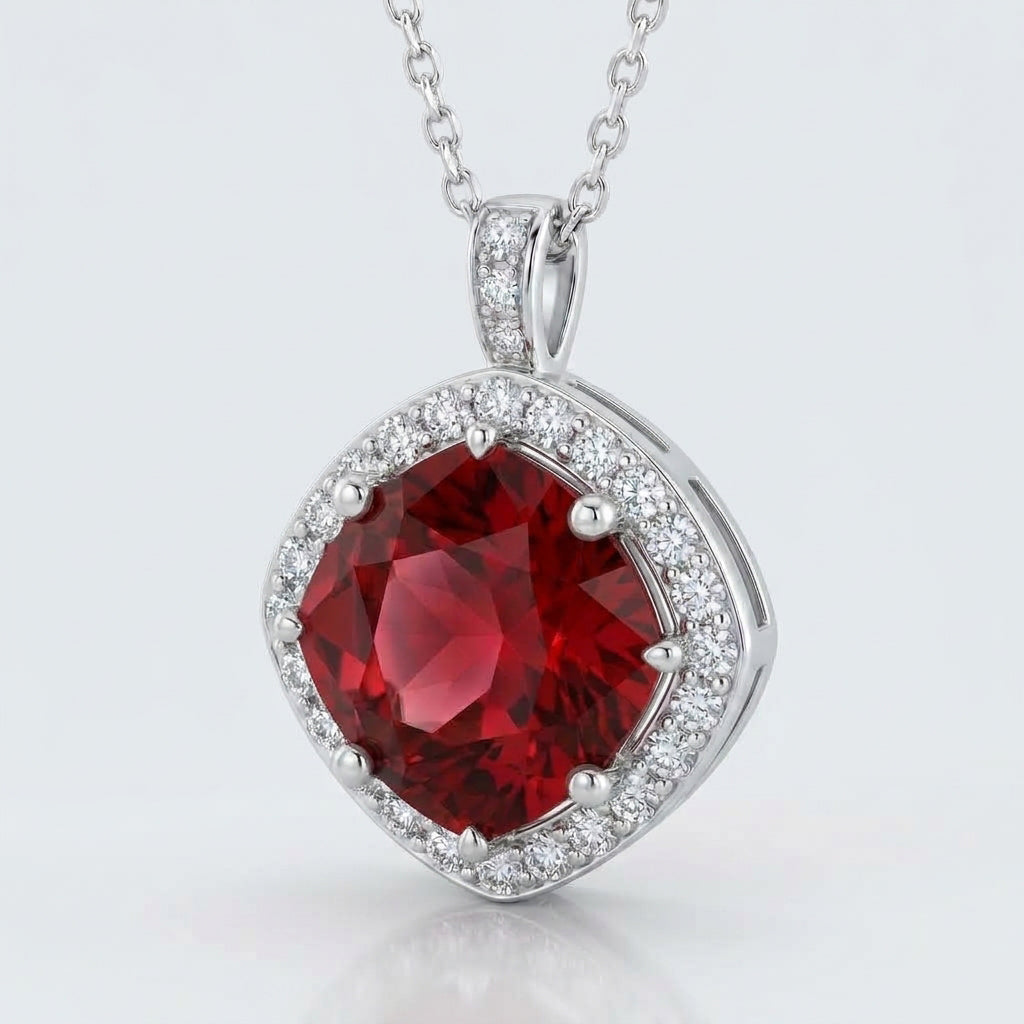 Zircon Crystal Red Offset Square Pendant