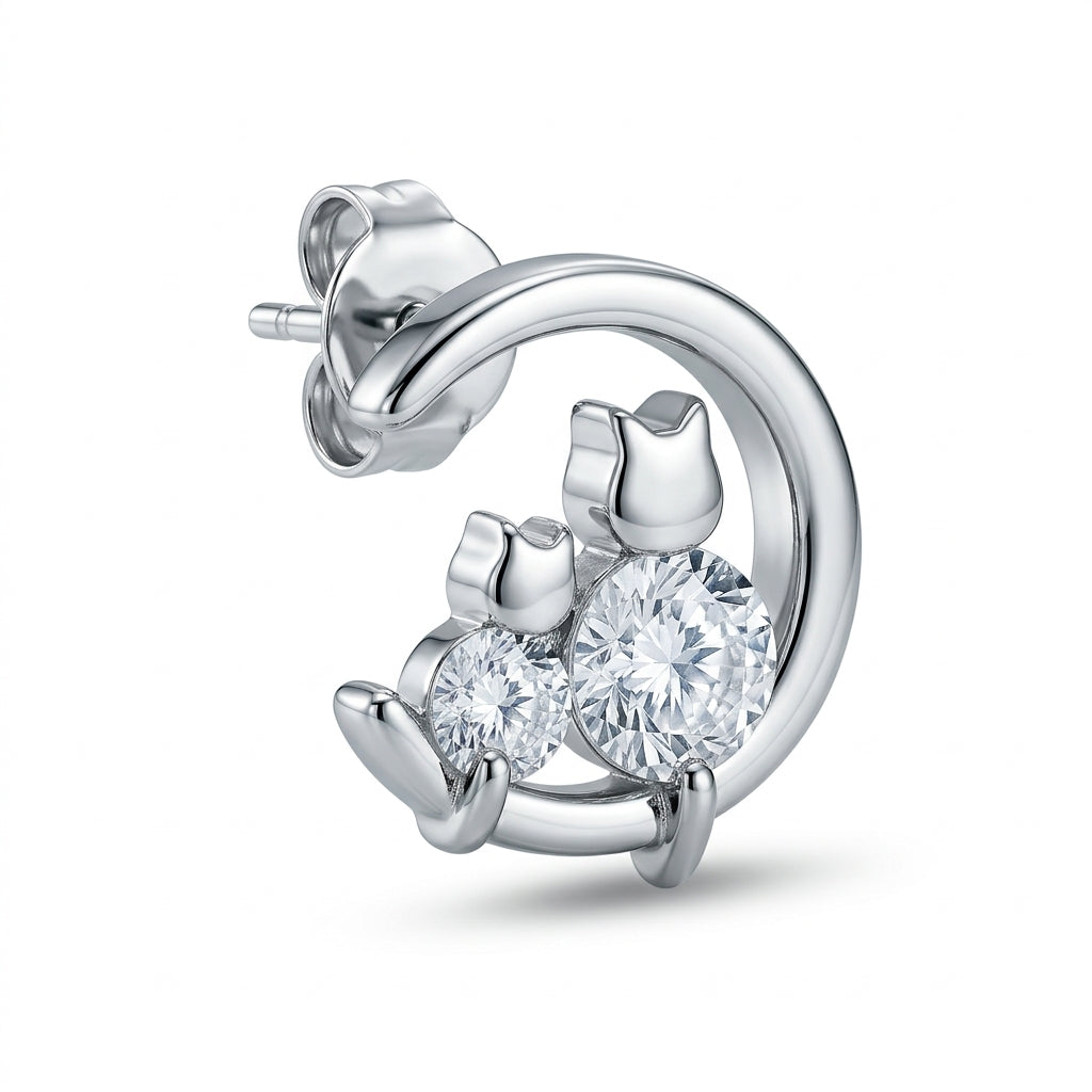 Sterling Silver Cat Stud Earrings