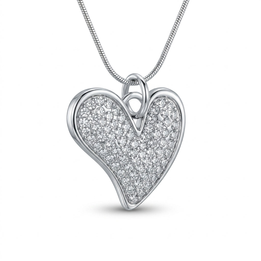 White Sparkle Pave Crystal Heart Pendant