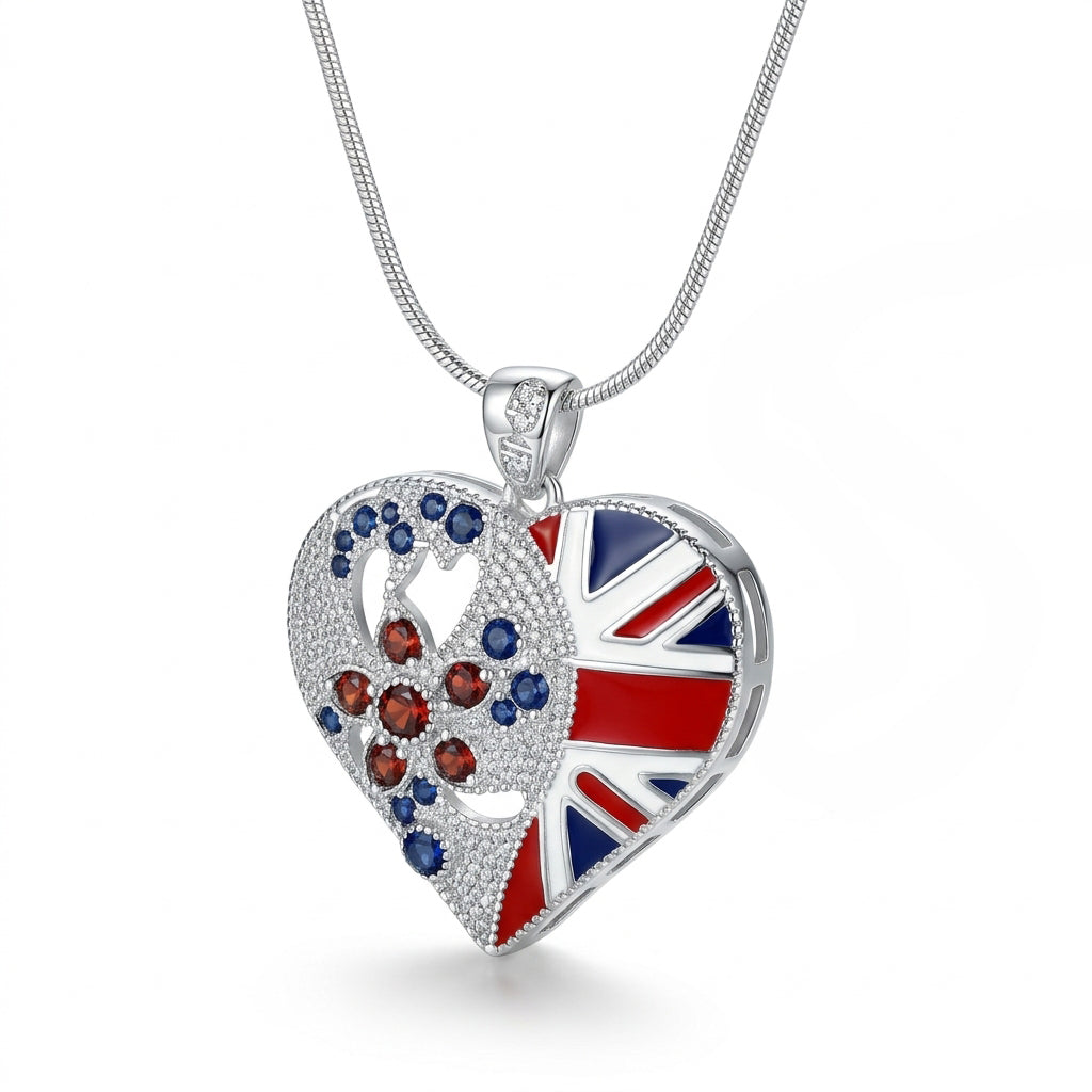 Diamante Heart Union Jack Pendant