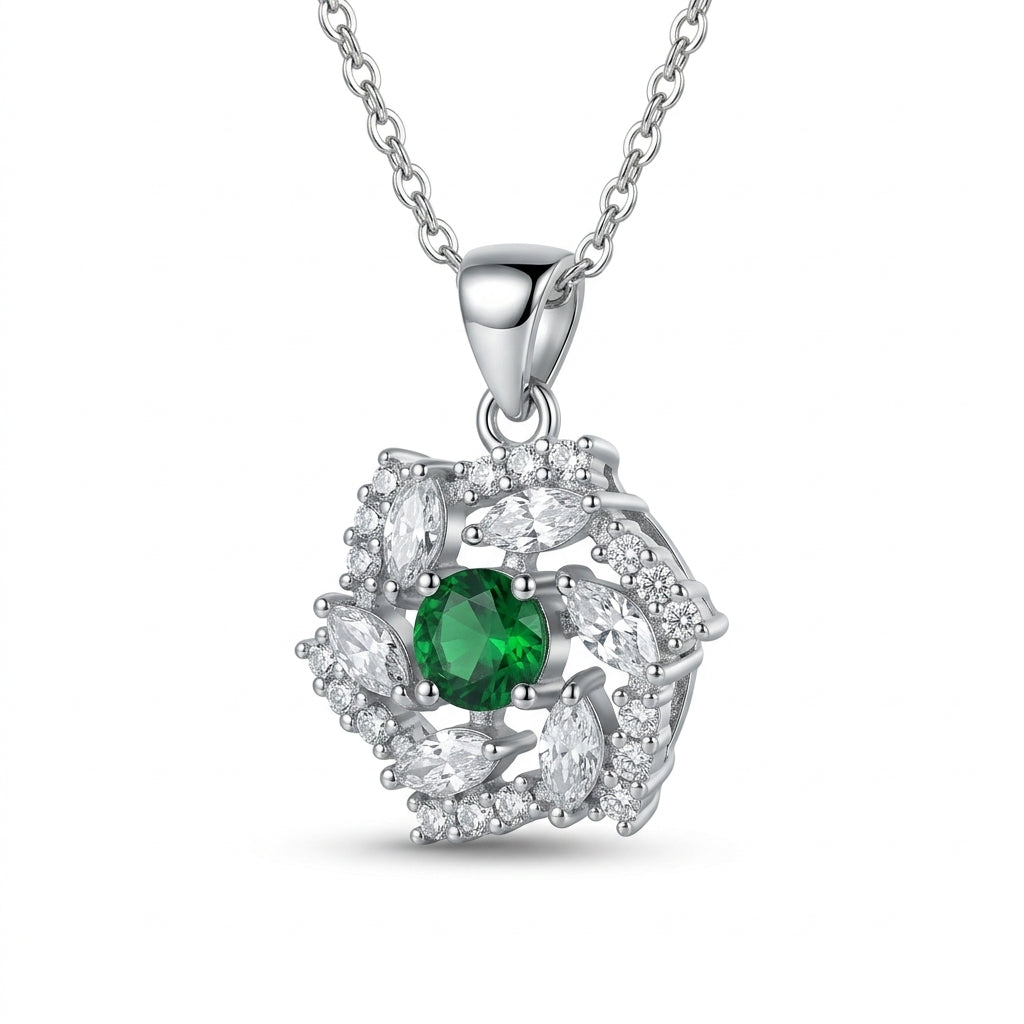 Pave Green Flower Pendant