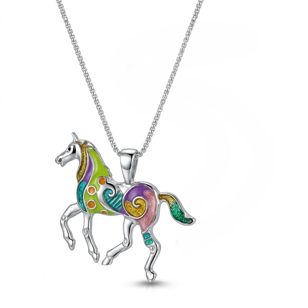 Horse Pendant – Equestrian Charm Necklace - Silver