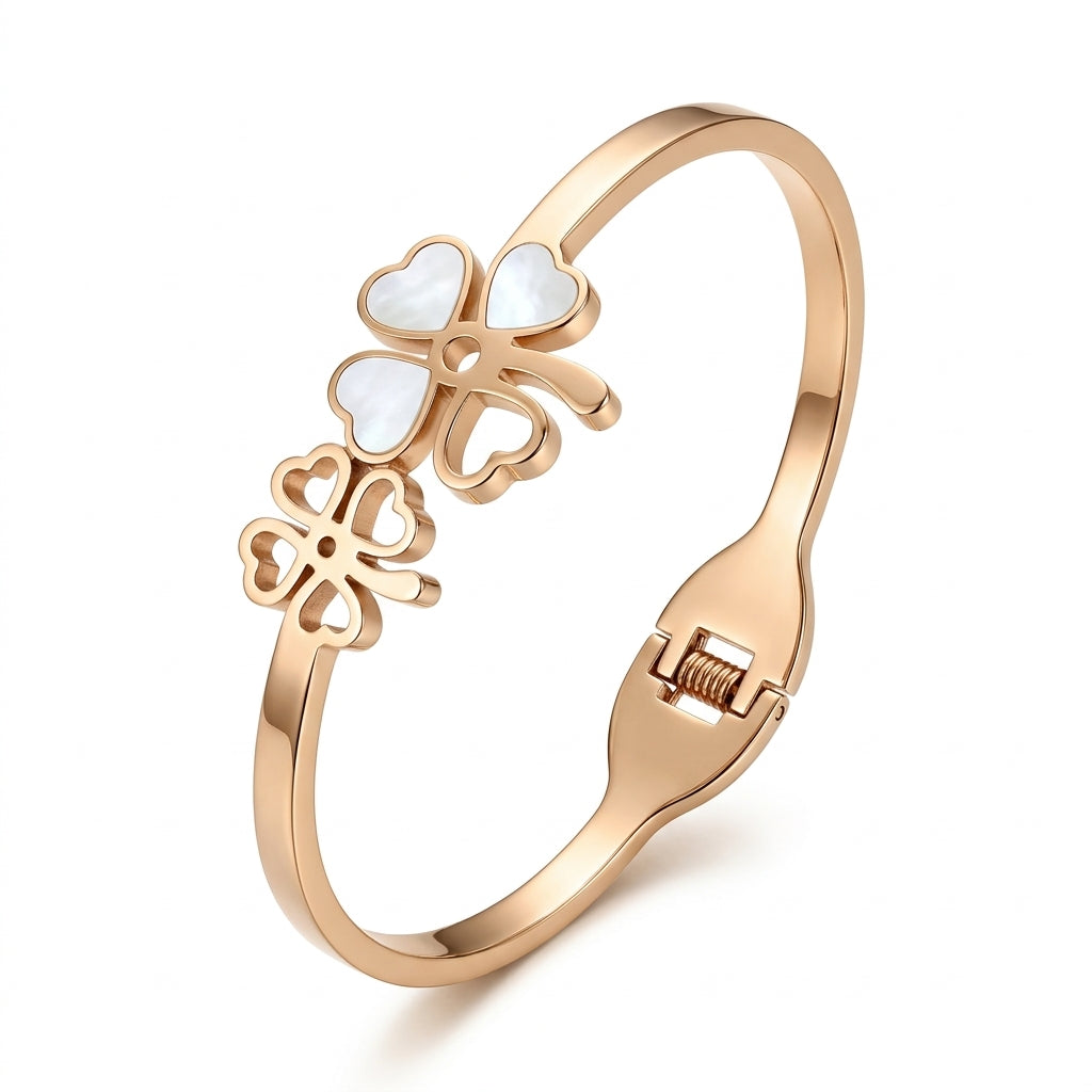 Four Leaf Clover Hinged Bangle Rose Gold