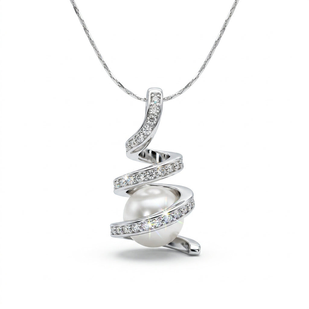 Spiral Pearl and Cubic Zirconia Pendant