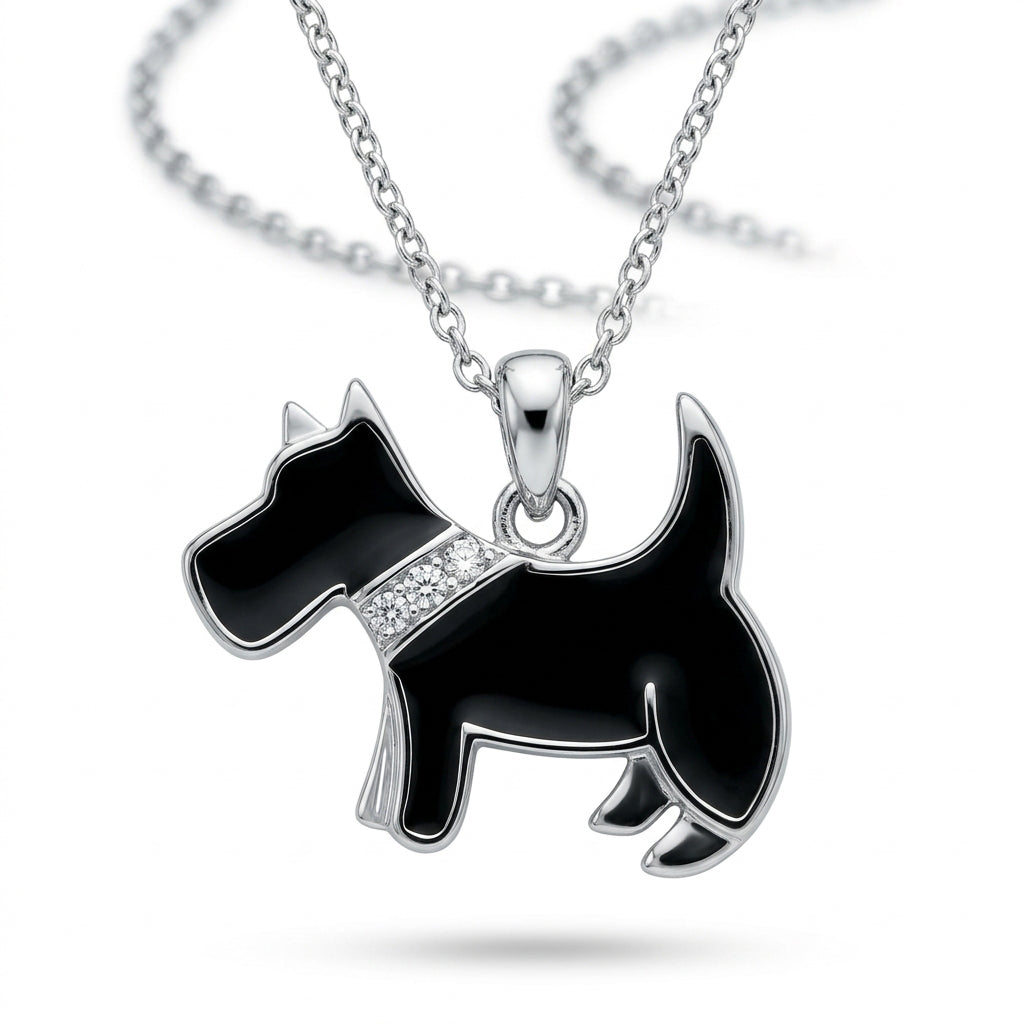 Black Scottie Dog with Crystal Collar Pendant