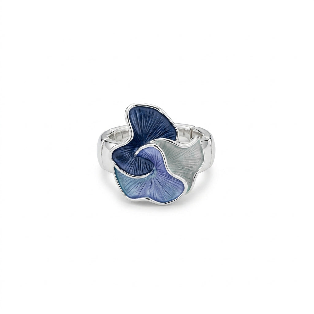 Tri-Petal Floral Stretch Ring - Blue Tones