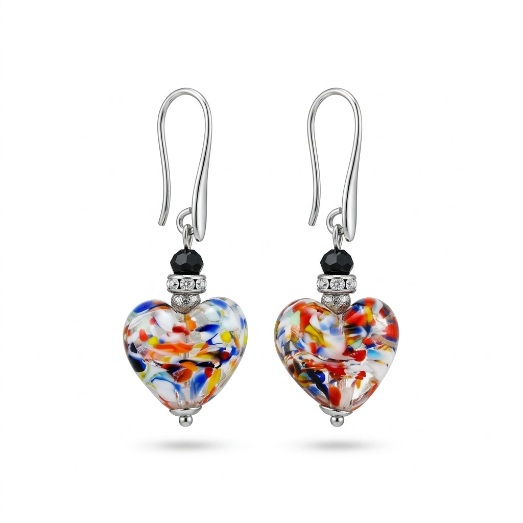 Multi Swirl Murano Heart Hook Earrings