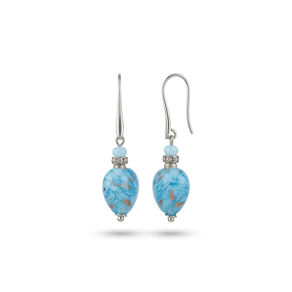 Aqua Murano Glass Heart Hook Earrings