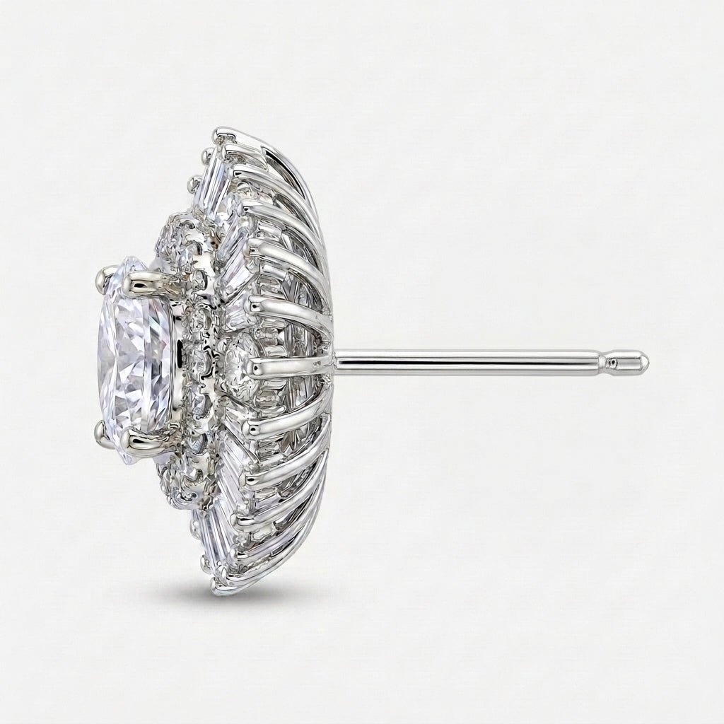 Cubic Zirconia Sunburst Cluster Stud Earrings