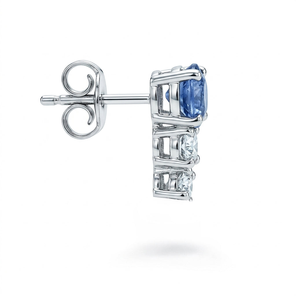 Sterling Silver Blue Round Stud Earrings