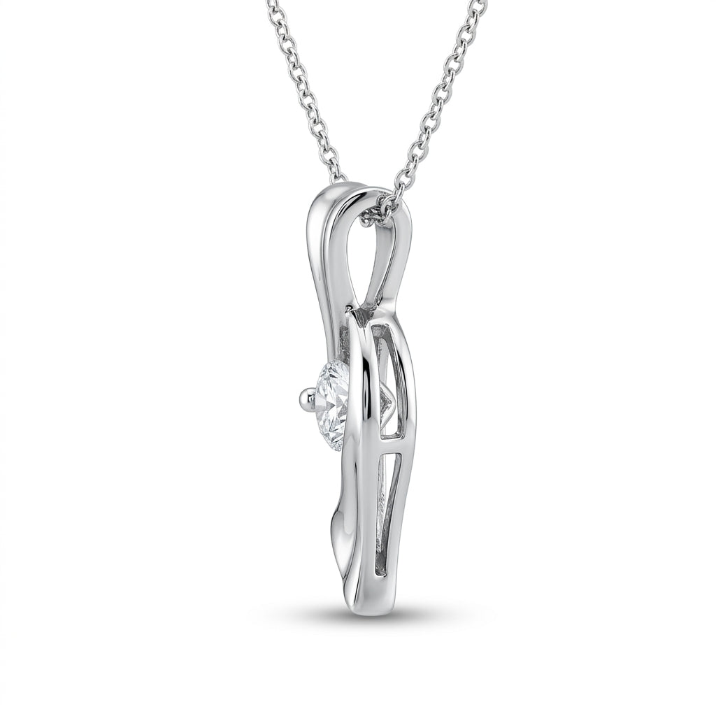 Platinum Plated CZ Ribbon Pendant
