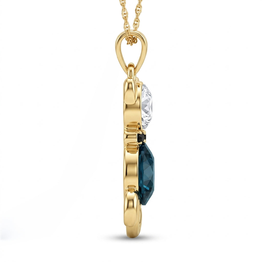 Pave Crystal Cat Pendant with Aquamarine