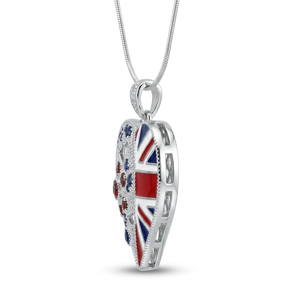 Diamante Heart Union Jack Pendant