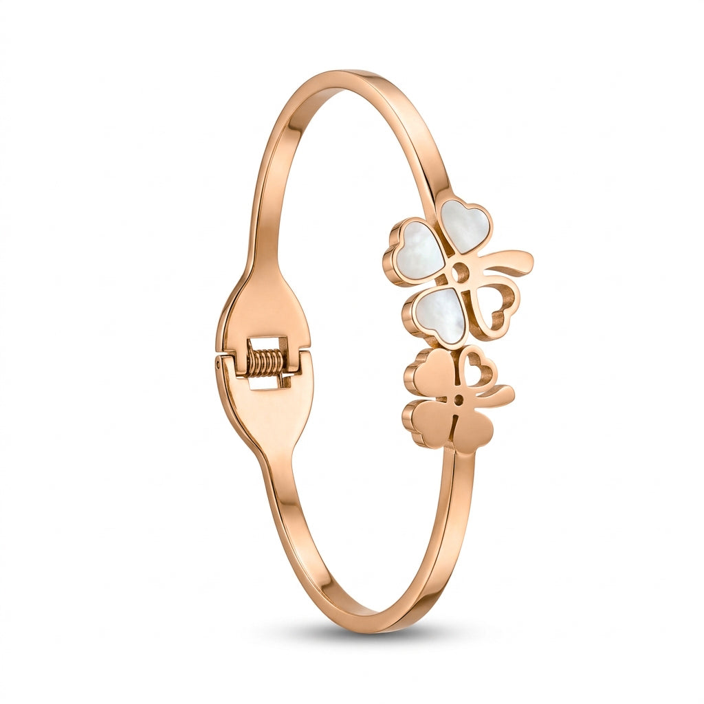 Four Leaf Clover Hinged Bangle Rose Gold