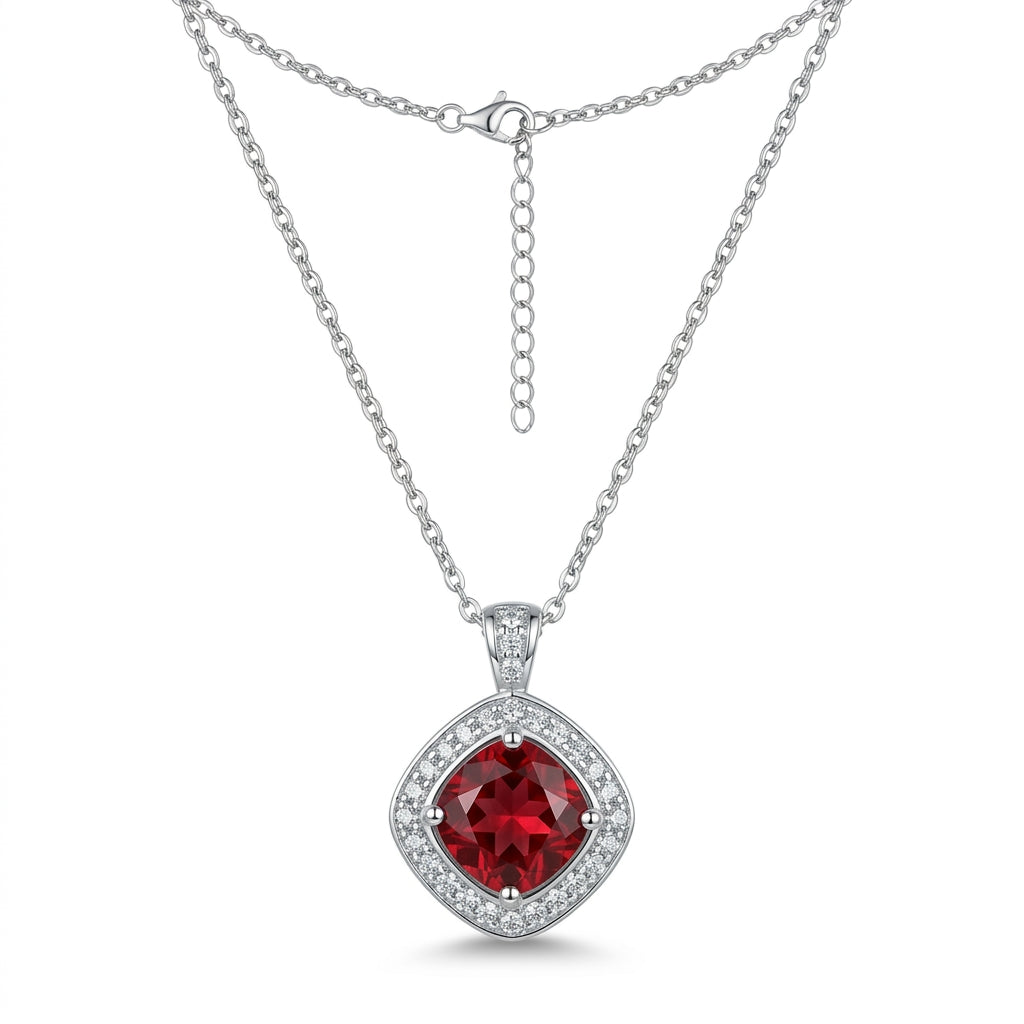 Zircon Crystal Red Offset Square Pendant