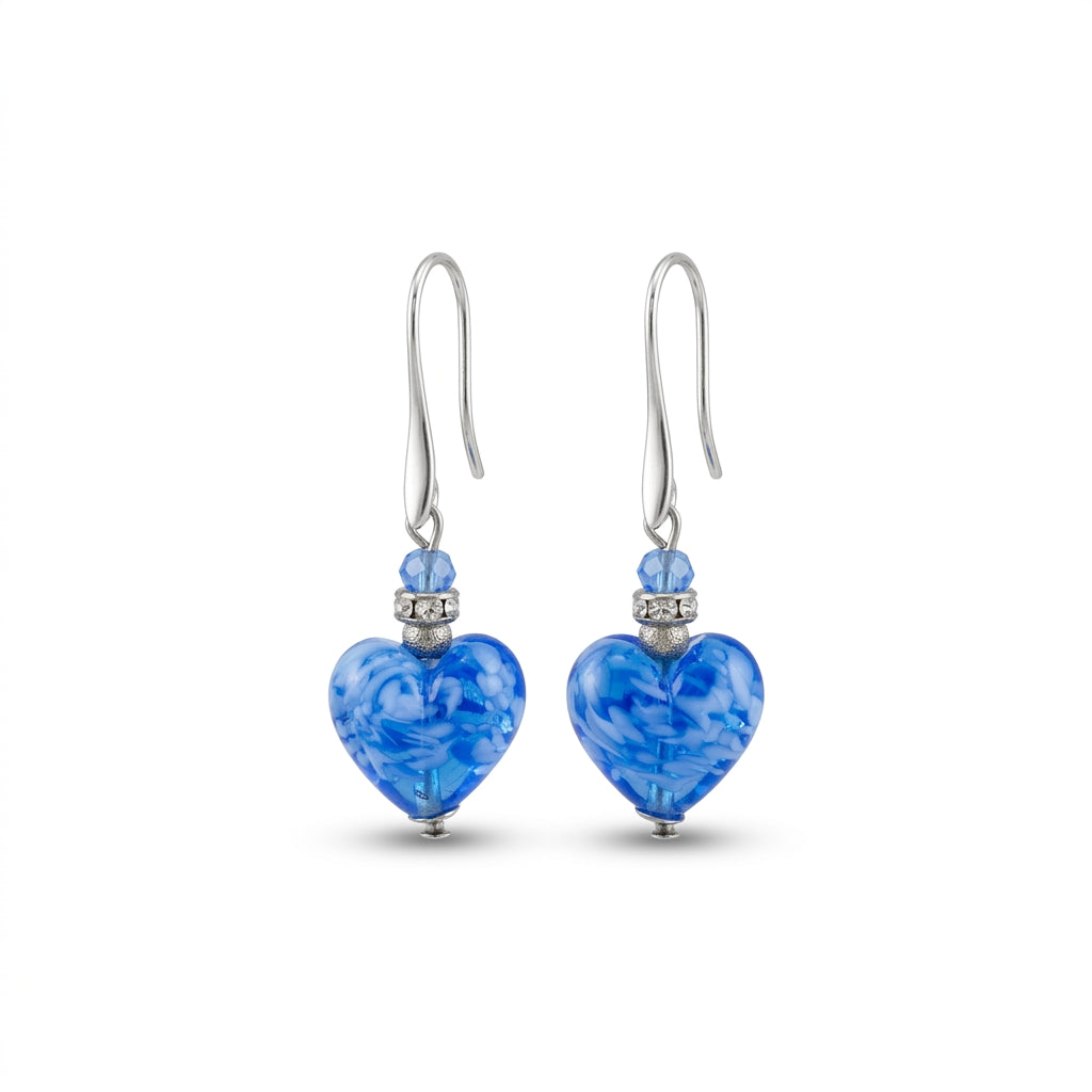 Deep Blue Murano Glass Heart Hook Earrings