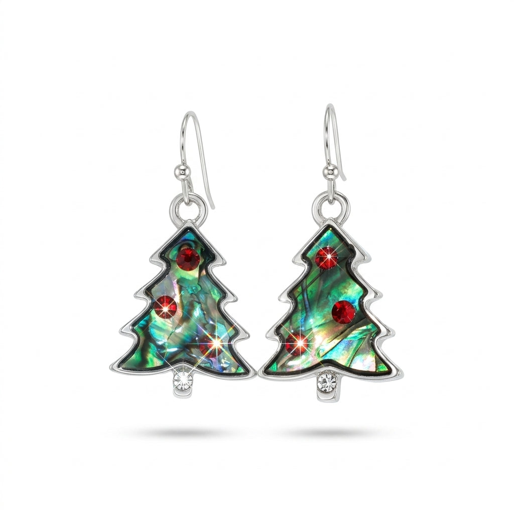 Paua Shell Christmas Tree Hook Earrings