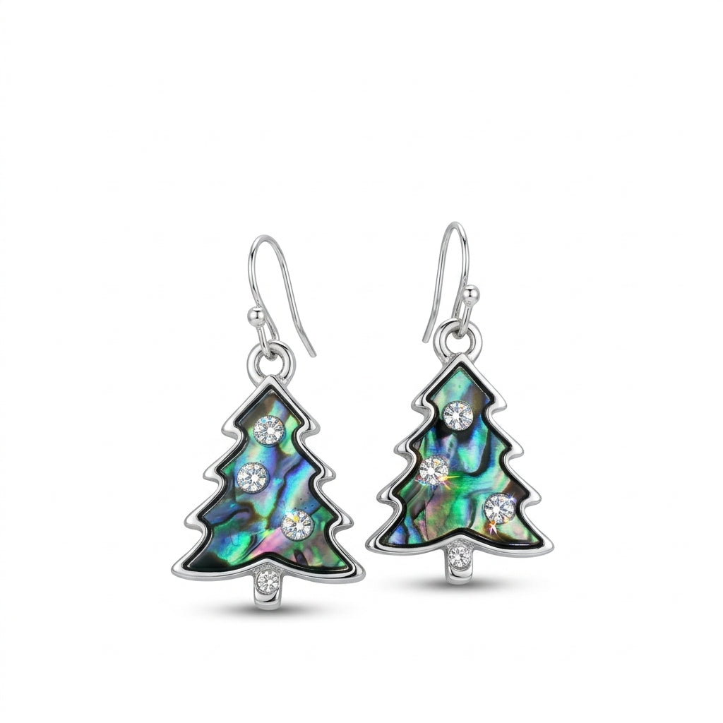 Paua Shell Christmas Tree Hook Earrings - White