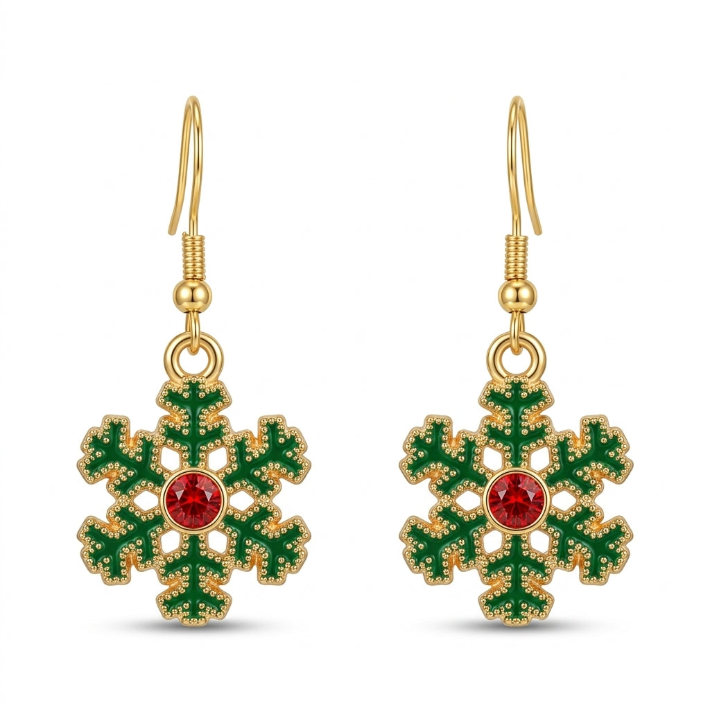 Red Cubic Zirconia Snowflake Hook Earrings