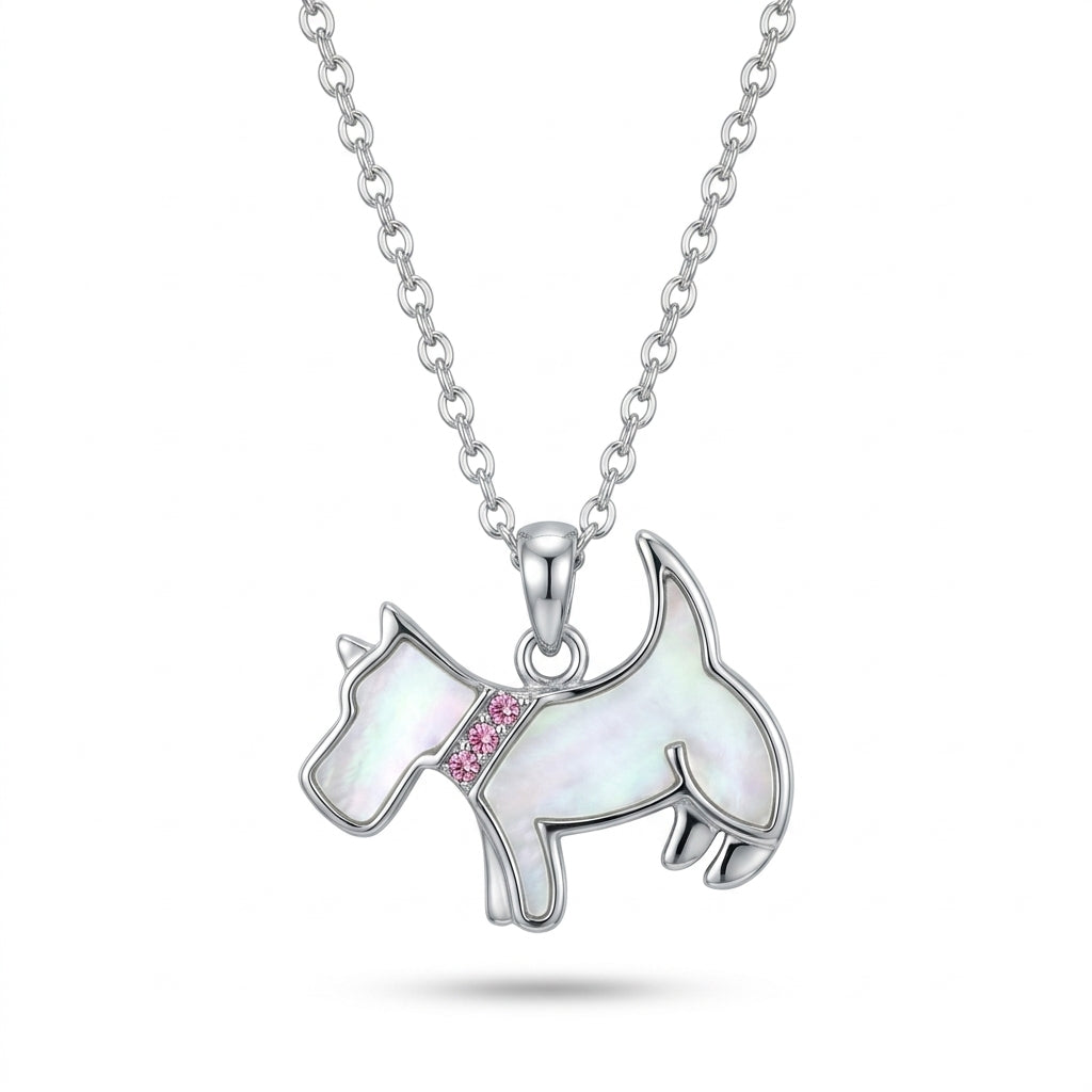 Mother of Pearl Westie with Diamante Collar Pendant