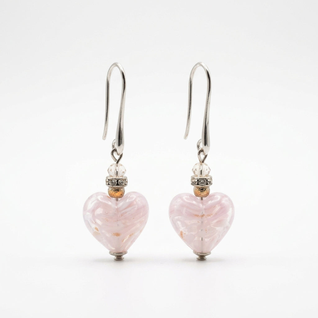 Rose Murano Glass Heart Hook Earrings