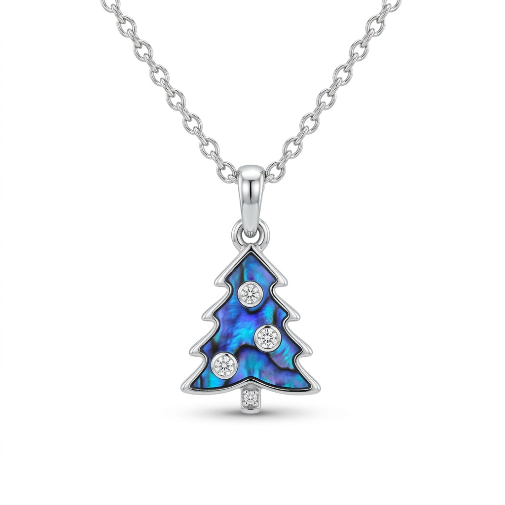 Iridescent Paua Shell Christmas Tree Pendant