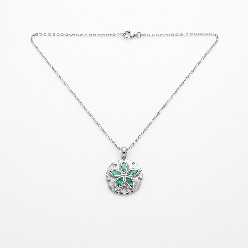 Flower Disc Green Paua Shell Pendant