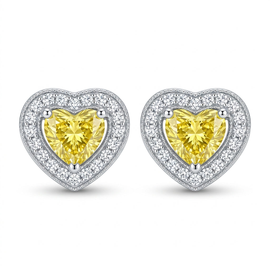 Sterling Silver Yellow Heart Studs