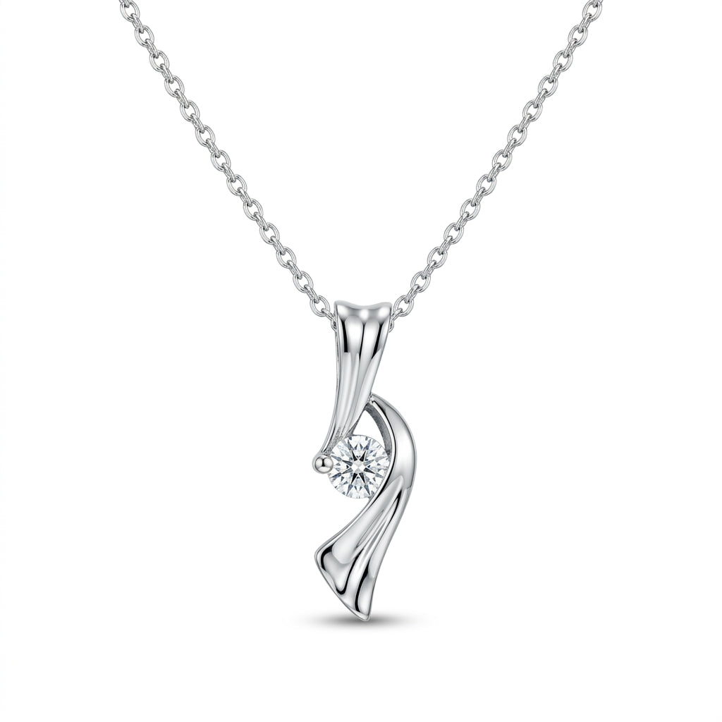 Platinum Plated CZ Ribbon Pendant