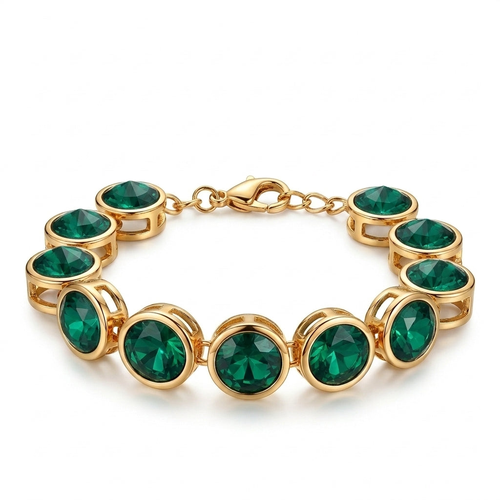 Green Crystal Linked Chain Bracelet