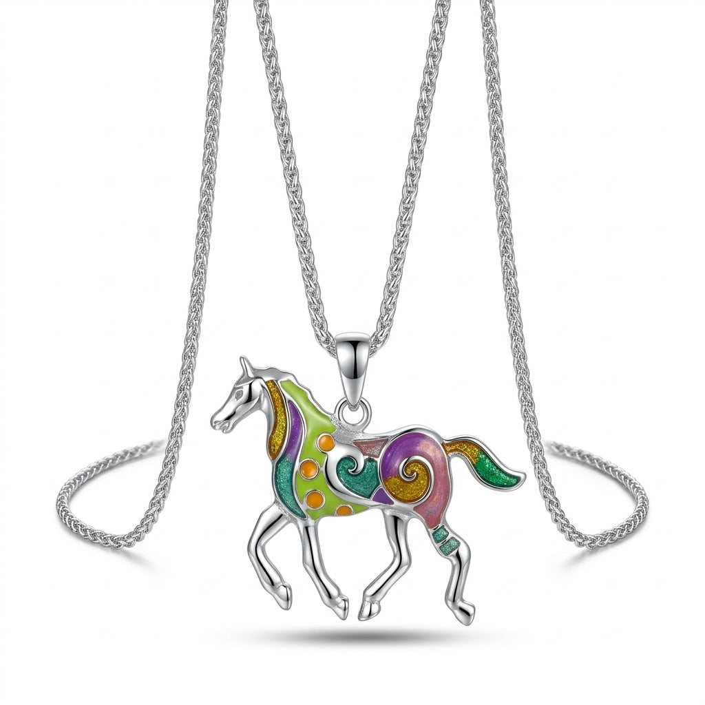 Horse Pendant – Equestrian Charm Necklace - Silver
