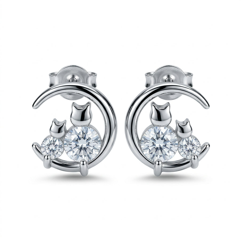 Sterling Silver Cat Stud Earrings