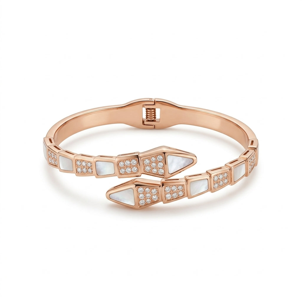 Mother of Pearl Snake Bangle Rose Gold