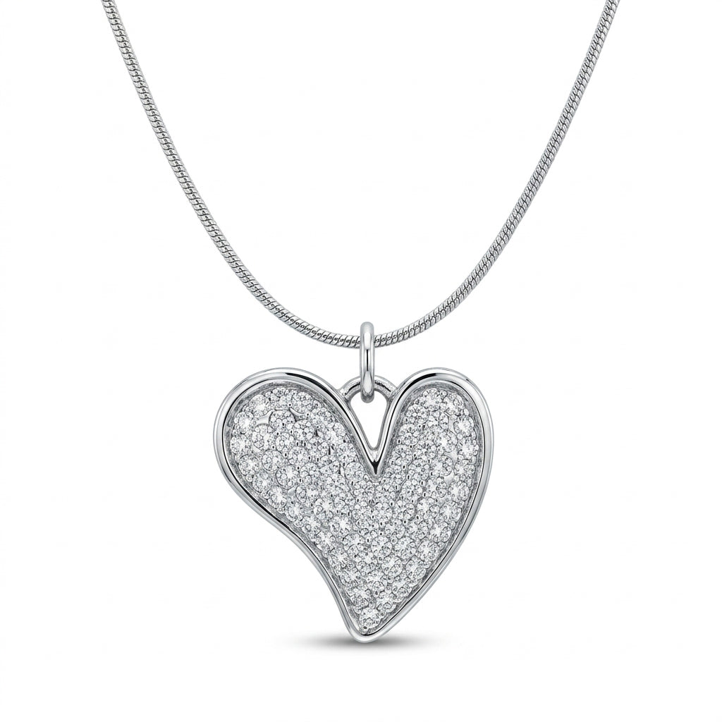 White Sparkle Pave Crystal Heart Pendant