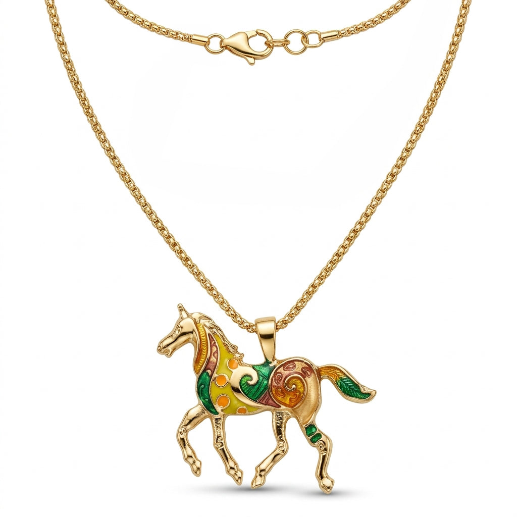 Horse Pendant – Equestrian Charm Necklace - Gold