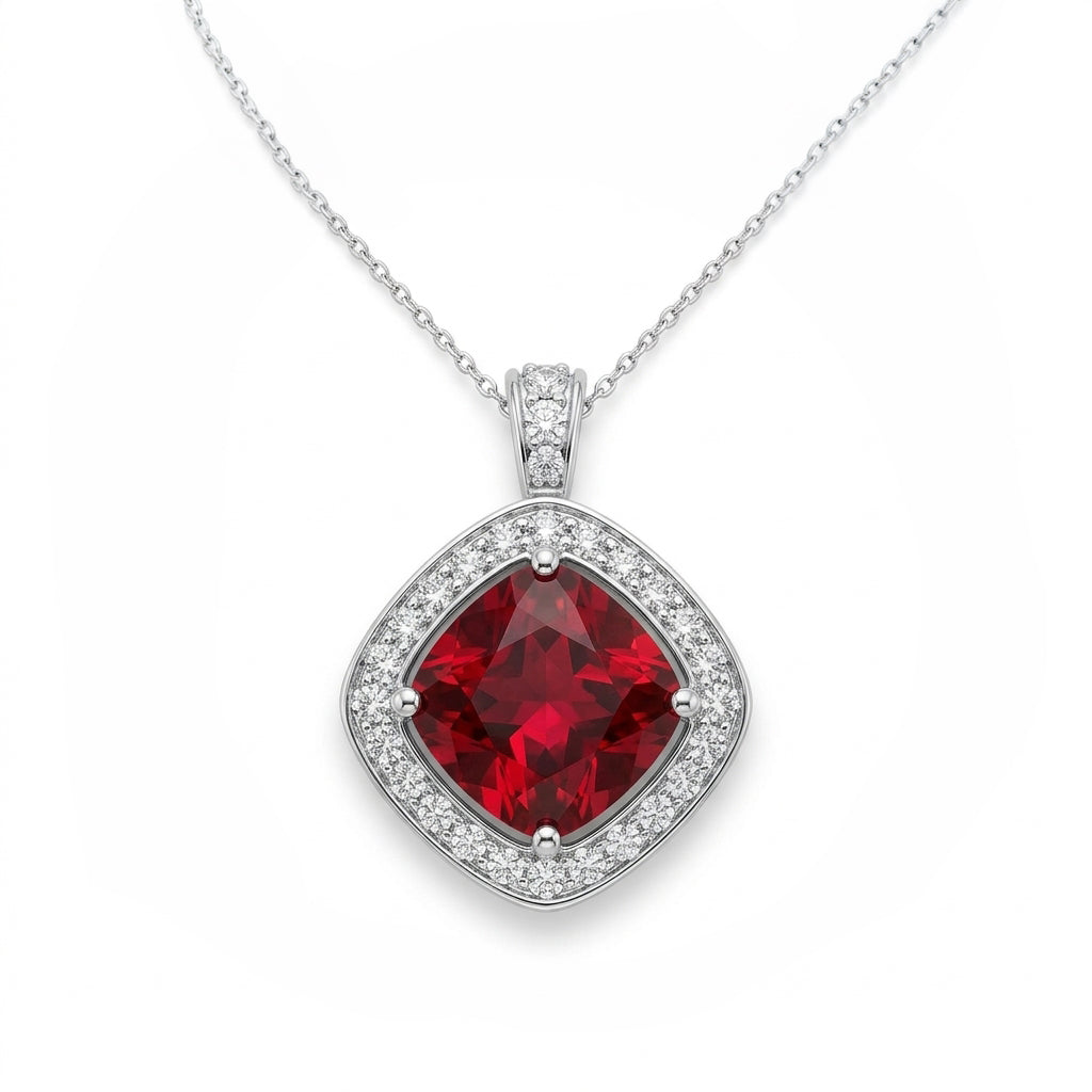 Zircon Crystal Red Offset Square Pendant