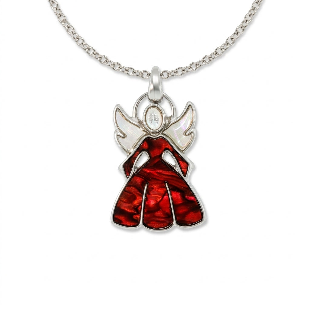 White and Red Enamel Angel Pendant