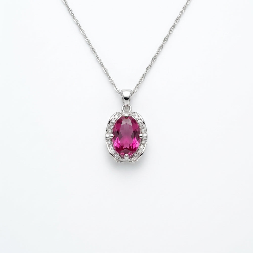 Oval Diadem Fuchsia CZ Pendant
